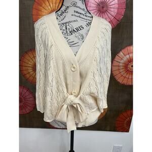 MOD BE Off-White Cardigan/Poncho Sweater W/ Belt Flowy Silhouette Unique Size L